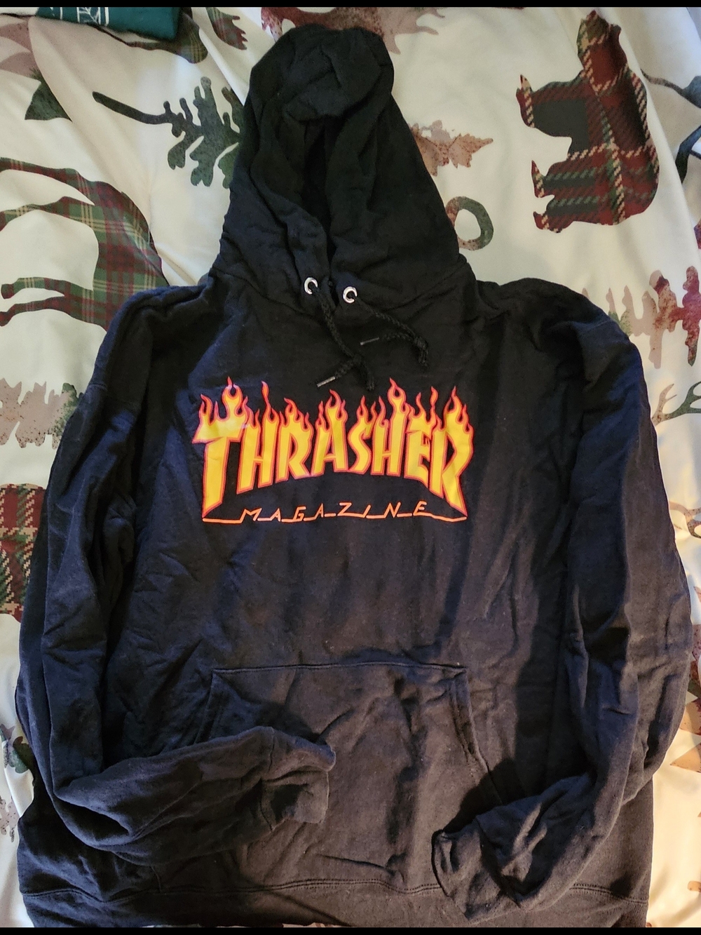 Thrasher Black Hoodie with Red-Orange Flame Logo